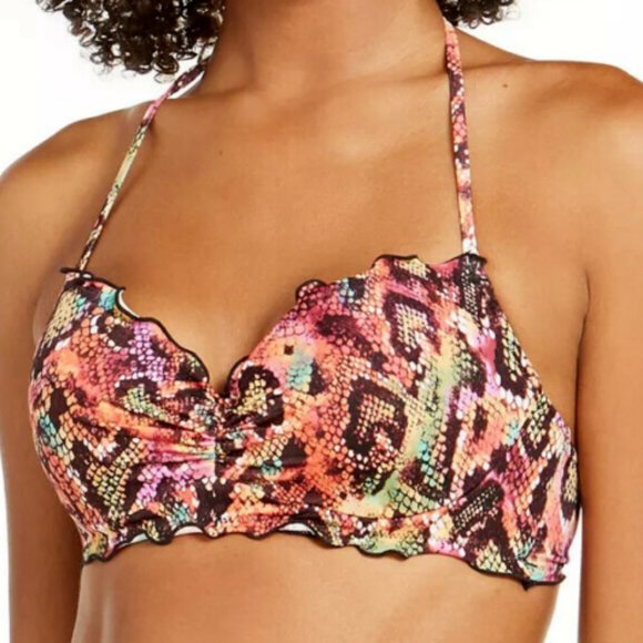 NWT SUNDAZED REPTILIA PRINTED NIXIE BRA SIZED HALTER BIKINI TOP - Picture 1 of 5